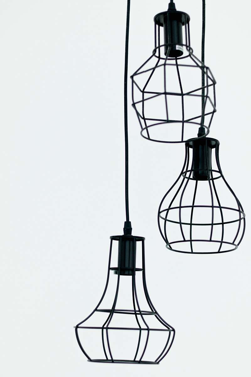 pole three black pendant lamps lamp post