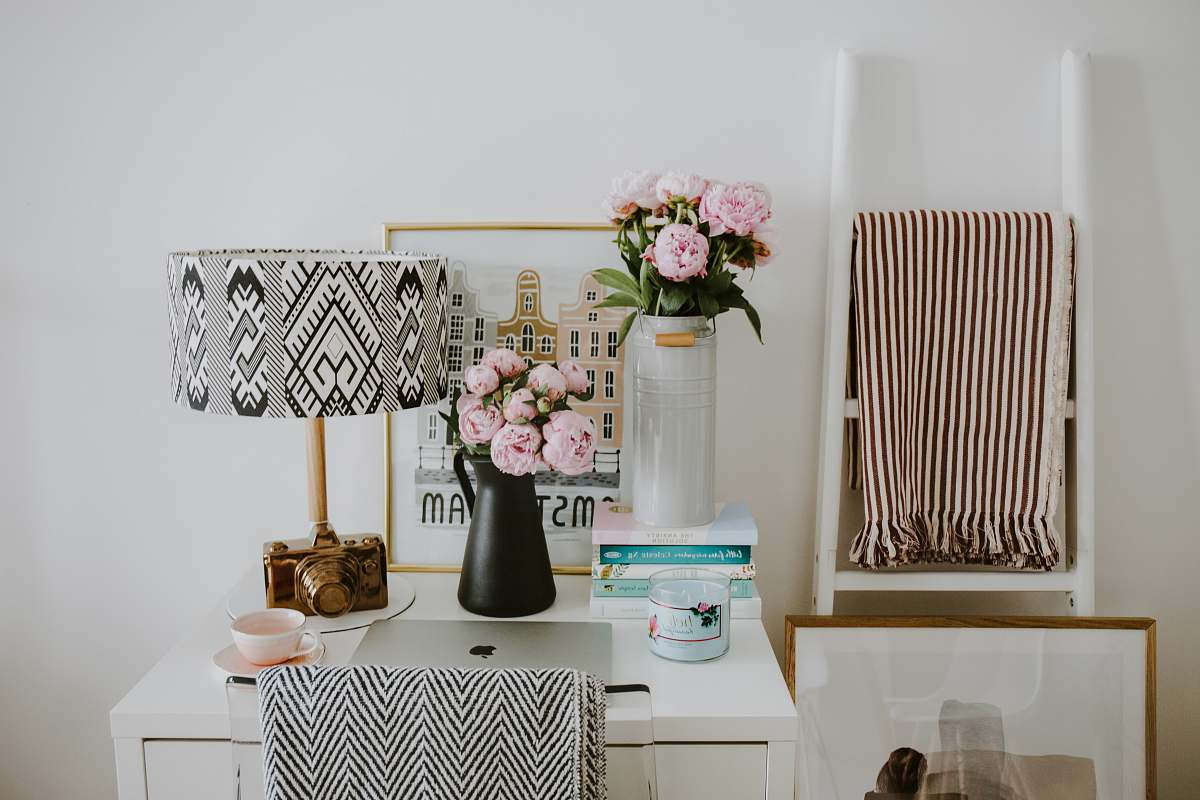 home black and white table lamp on white wooden table nursery
