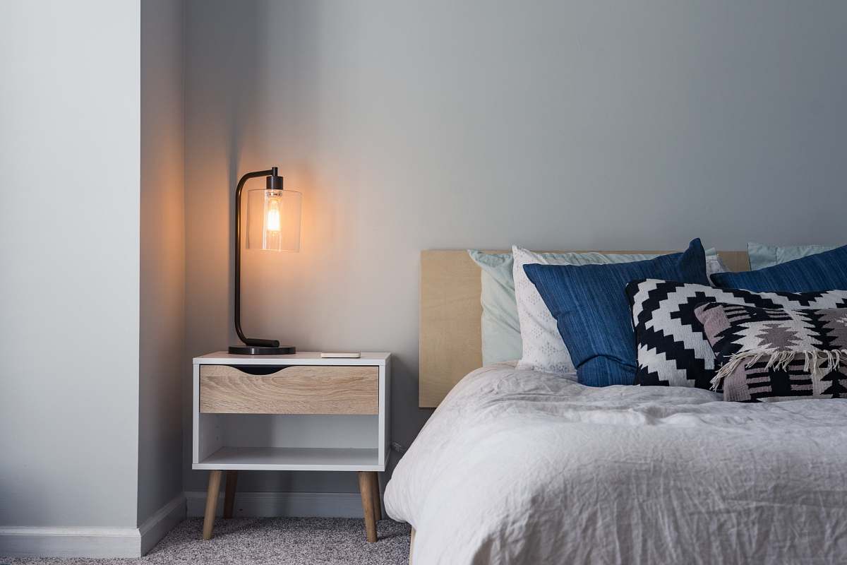 furniture black table lamp on nightstand bedroom