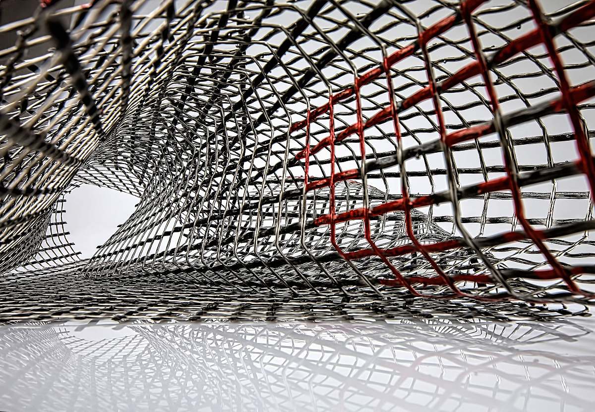 texture worm's eye view photography of metal frame structure