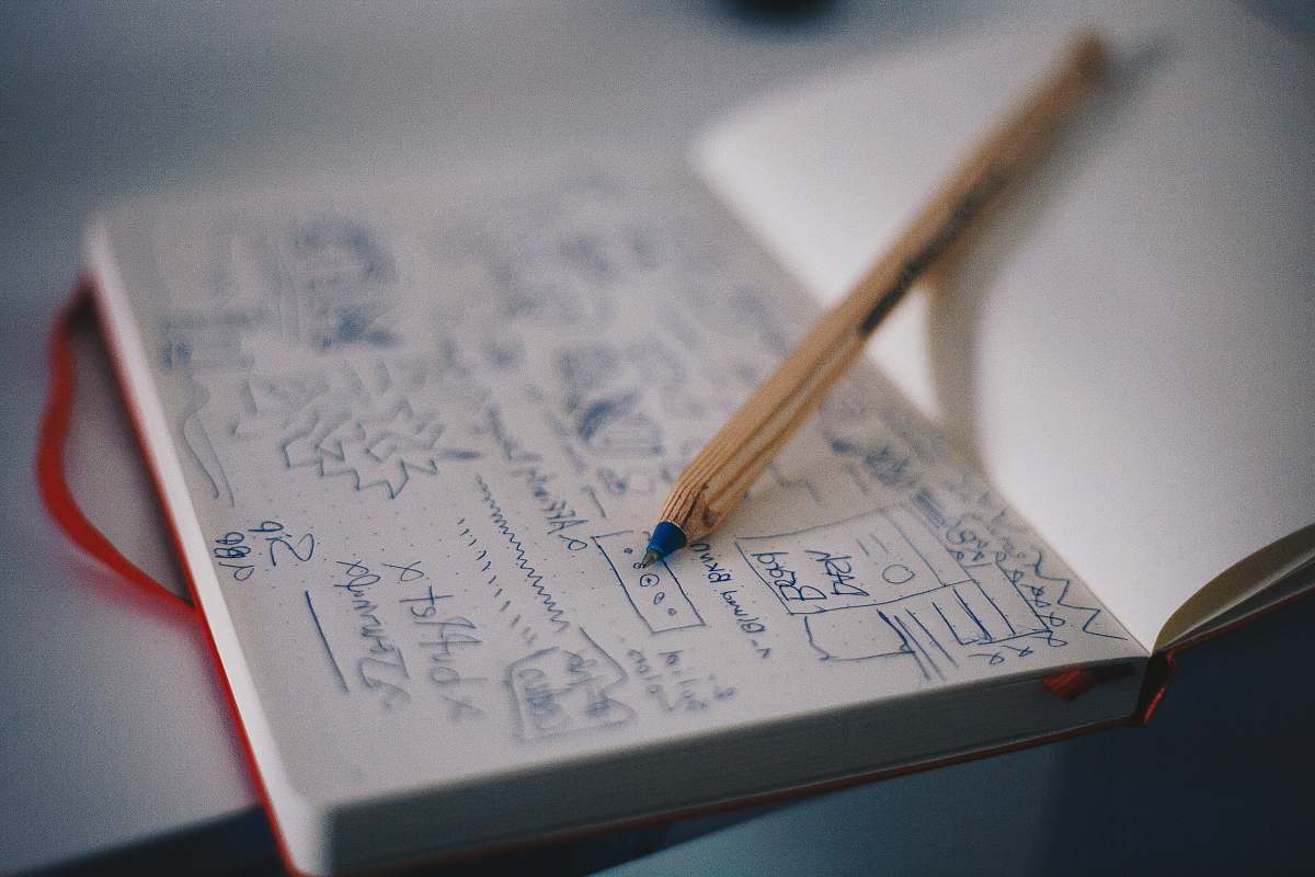 diary blue ballpoint pen on white notebook design