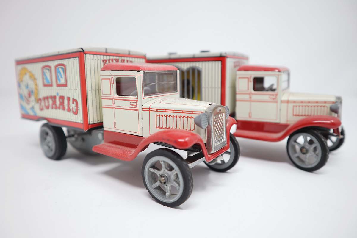 truck two white circus van toys vehicle