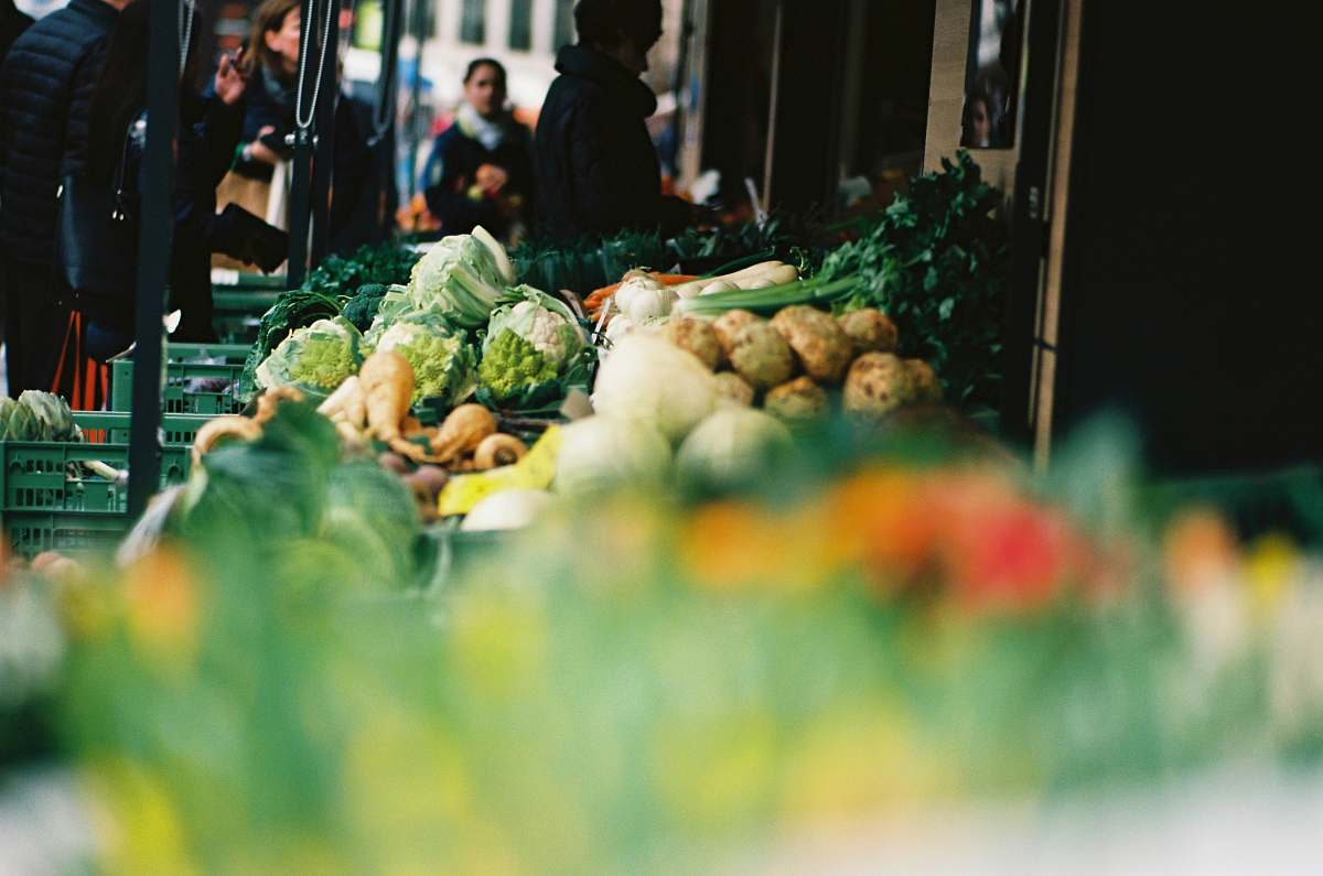 human green vegetable on display in tilt shift lens person