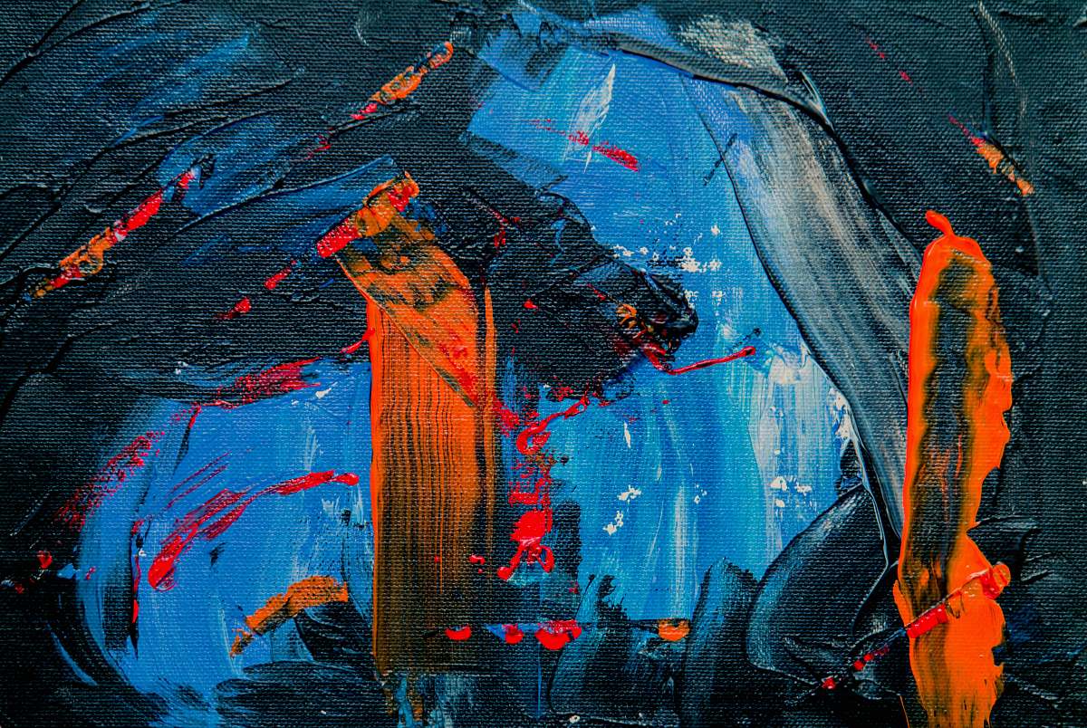 abstract blue, black, and orange abstract painting valparaiso