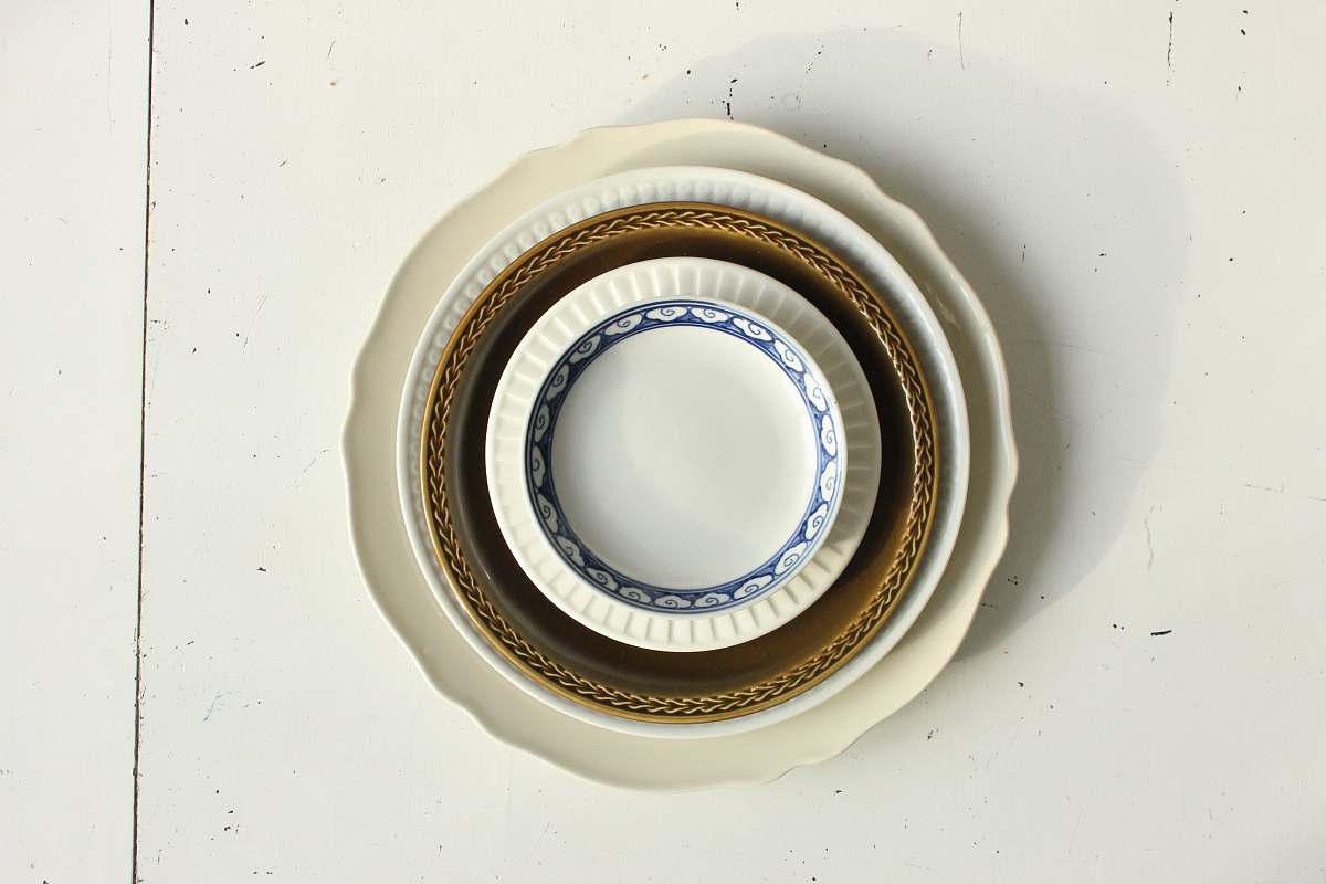 pottery flat lay photography of dinnerware set porcelain