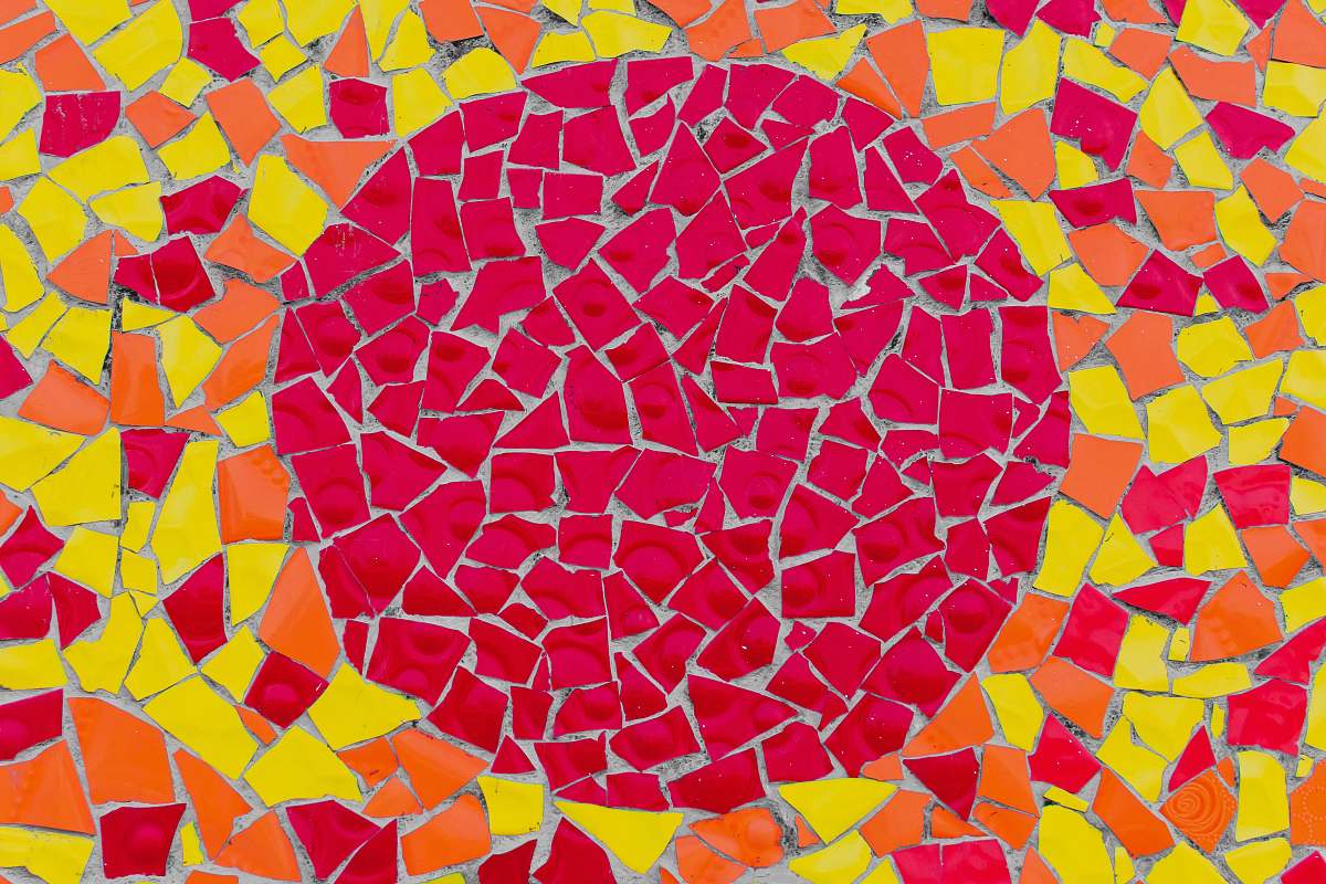 mosaic red, orange, and yellow artwork tile
