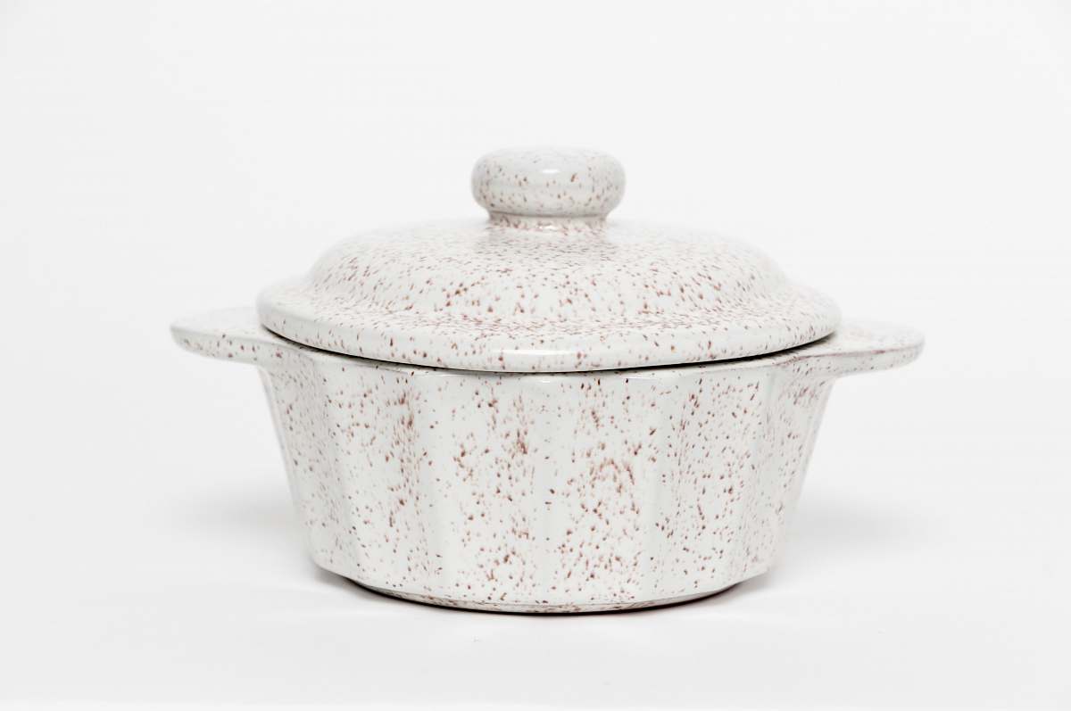 grey white ceramic cooking pot with lid bowl