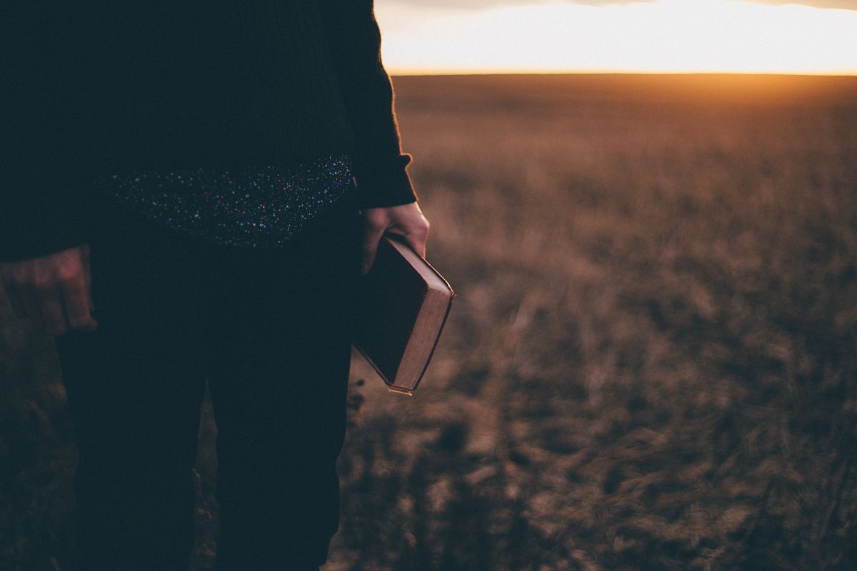 person holding book while standing on field