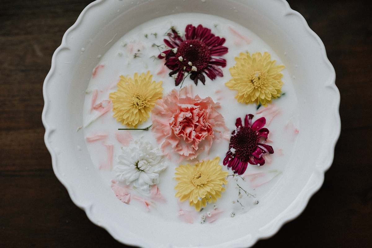 pottery flowers in bowl porcelain