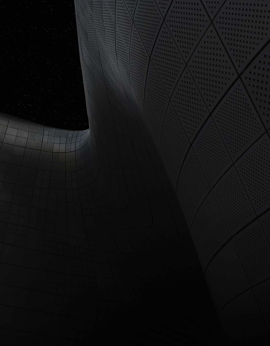 This captivating black and white image showcases a striking architectural masterpiece featuring intricate black and gray tiles contrasted against a deep black background. The artwork is further enhanced by a twinkling star in the backdrop, adding a touch of elegance and mystique. Ideal for use in interior design projects, architectural presentations, or as a stand-alone art piece, this image brings a sense of sophistication and modernity to any creative endeavor.