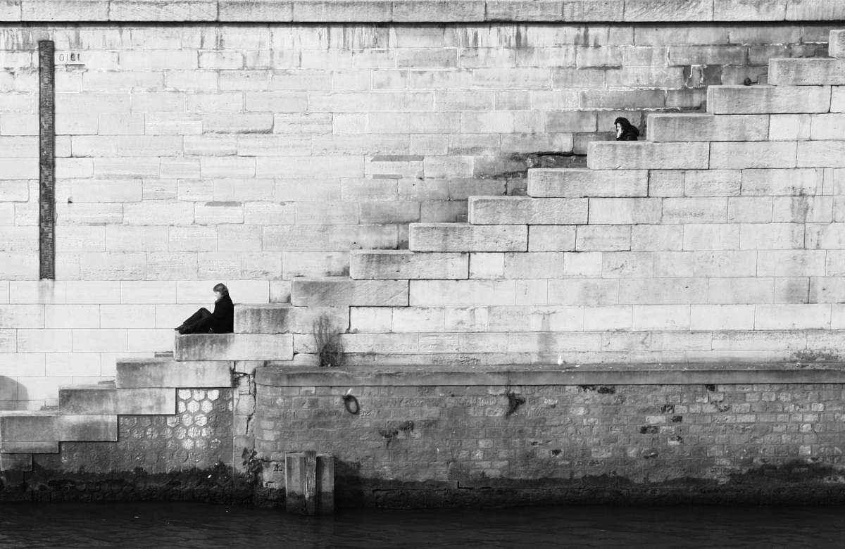 stairs landscape photograph of wall grey