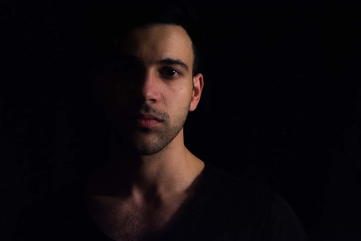 person man's half-face people