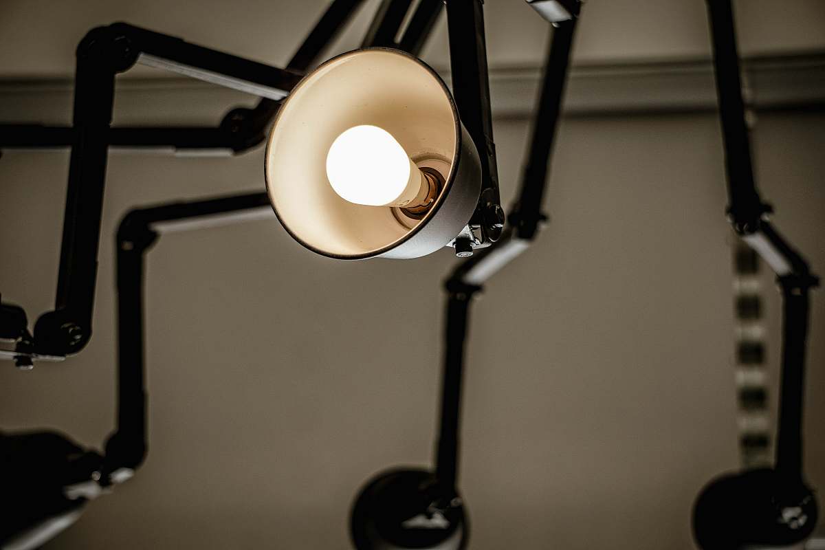 lamp turned-on white light with shade lampshade