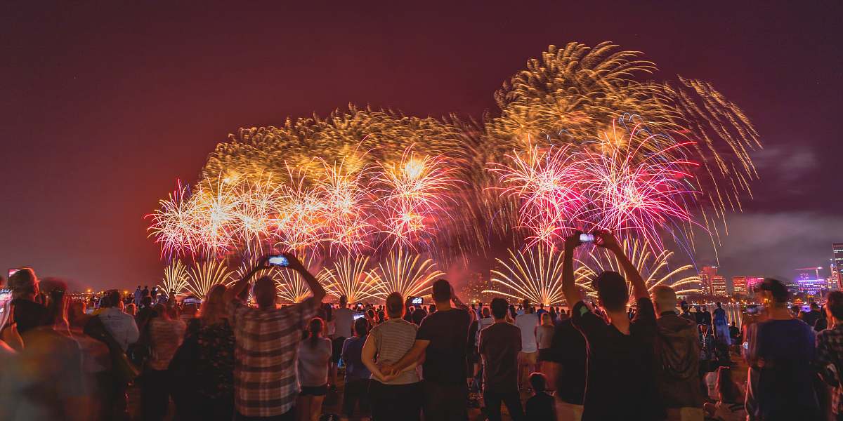 human people viewing fireworks person