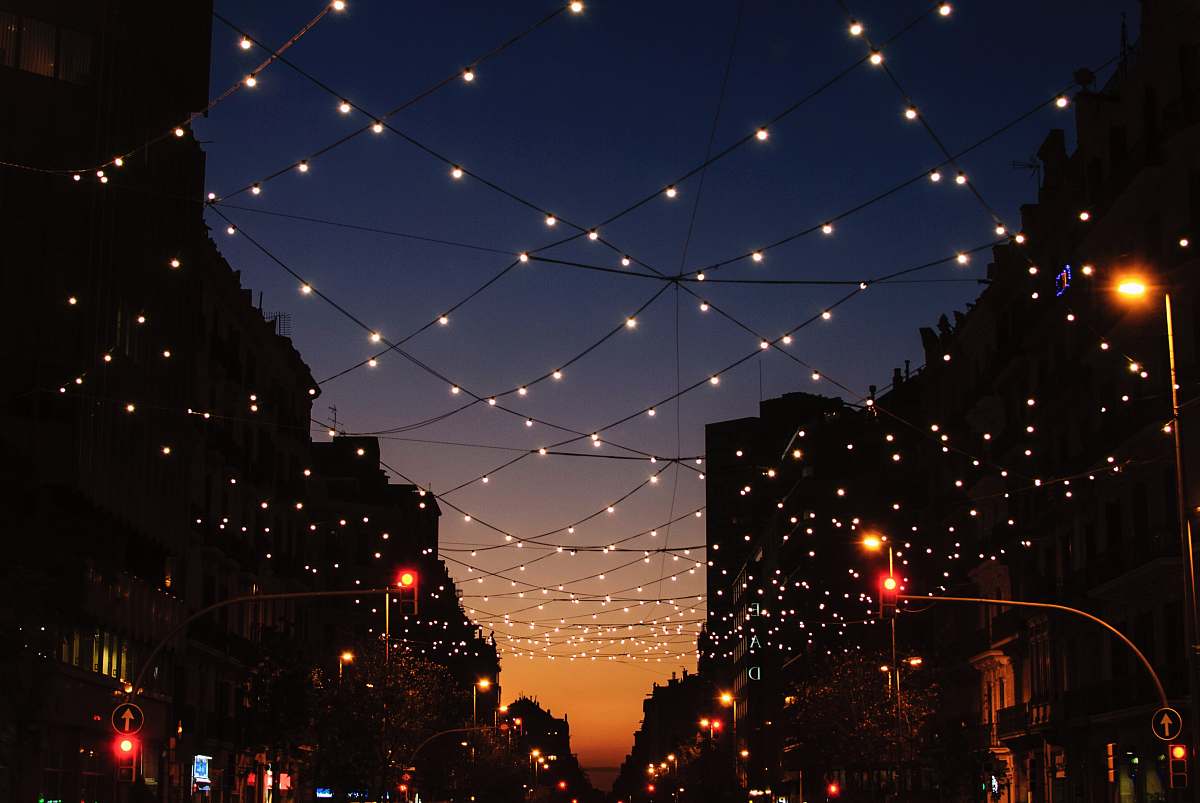 outdoors string lights during night time lights