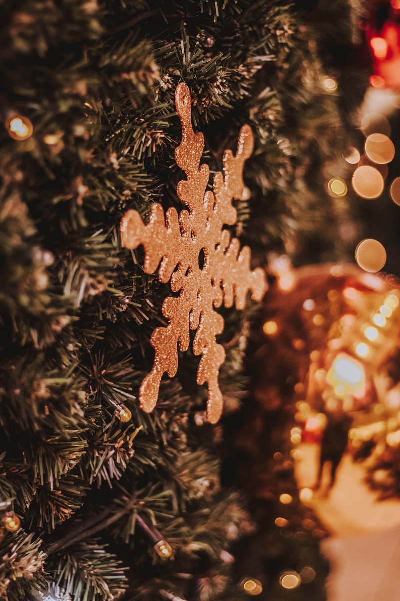 tree close-up photo of snowflake hanged on Christmas tree christmas tree