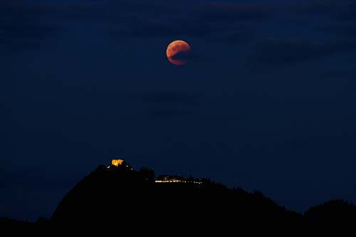 nature silhouette photo of mountain under full moon outdoors