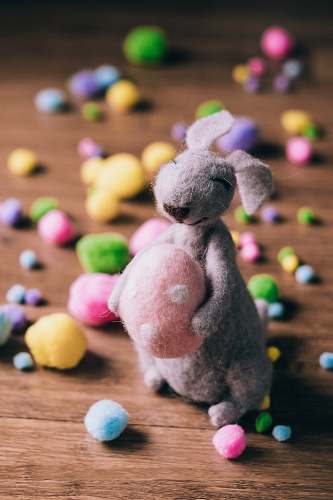 sphere closeup photo of gray rabbit plush toy easter