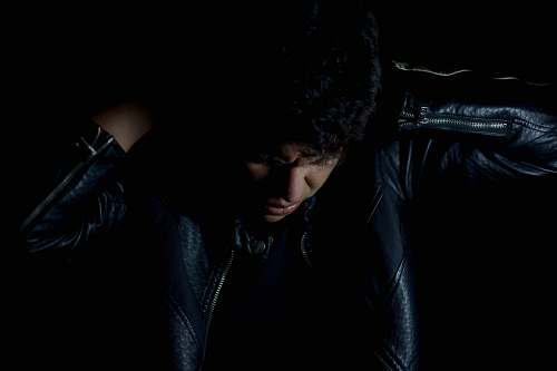 clothing man in black leather jacket coat
