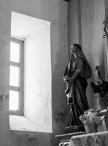 clothing religious woman statue black-and-white