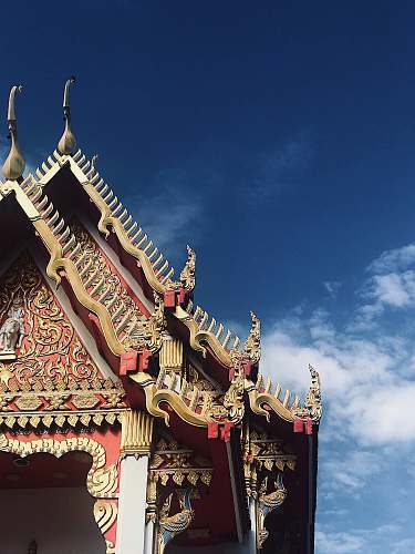 temple red wooden house building