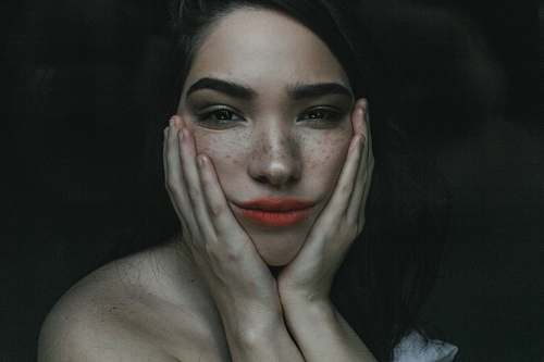 person woman with red lipstick photo people