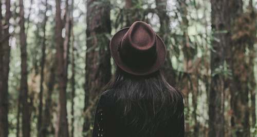 person person wearing hat facing trees hat