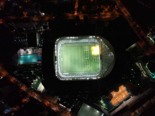 outdoors bird's eye view photography of NFL field night