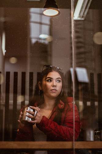 person woman holding grey mug human
