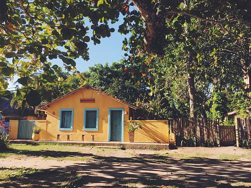 outdoors green and yellow cement house building