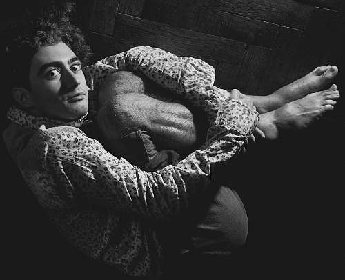 person grayscale photography of man human
