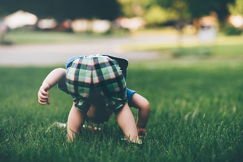 toddler on grass field