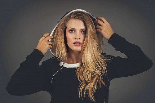 woman wearing black and white hoodie