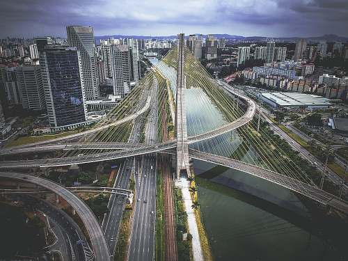 road aerial view of intersecting sky ways in the city city