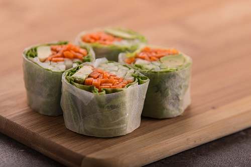 sushi four raw foods on tray vegetable
