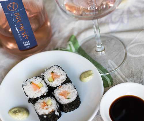 sushi sushi dish wine