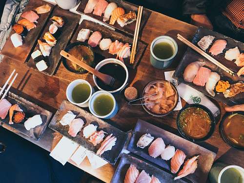 cutlery raw meats on wooden table japan