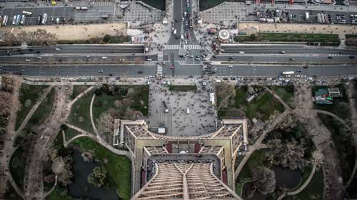 paris aerial view photography of Eiffel Tower road