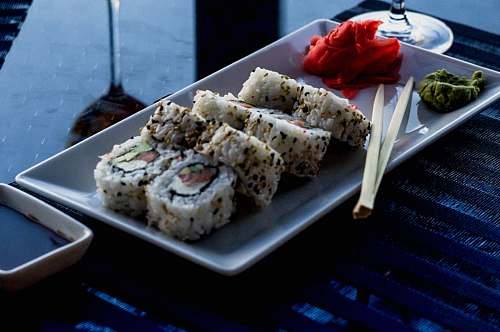 sushi sushi on rectangular plate seasoning
