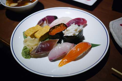 meal sushi on white ceramic plate dish