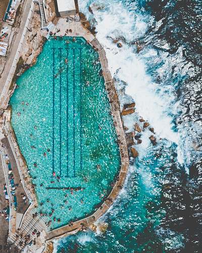 bronte aerial view of beach and pool blue