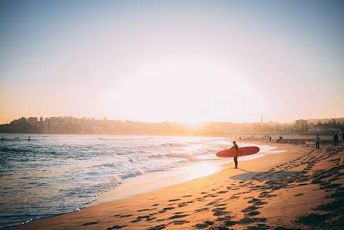 sea person carrying surfboard at the beach ocean