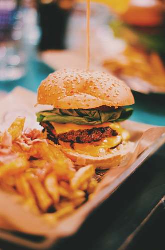 burger food photography of burger and fries meal