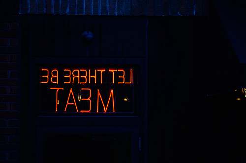door let there be meat neon light woodstock bbq