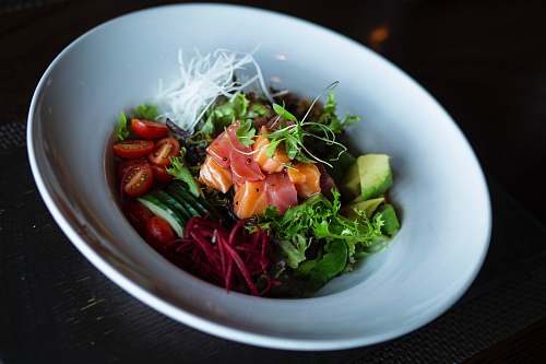meal vegetable salad on round white plate plate
