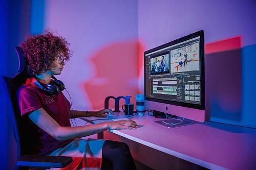 human woman using silver iMac person