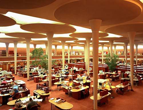 room Work area at the Johnson Wax Building, headquarters of the S.C. Johnson and Son Co library