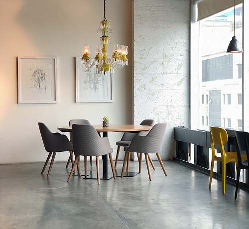 furniture brown and grey dining set inside the room chair