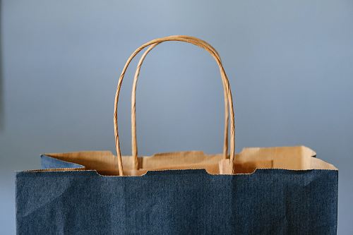blue and brown tote bag