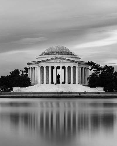 architecture grey cloudy sky over Washington landmark black-and-white
